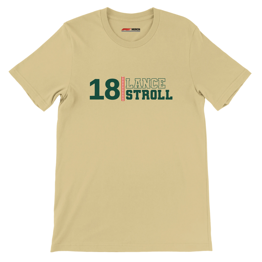 f111 merch soft-cream color t-shirt with lance-stroll branding.