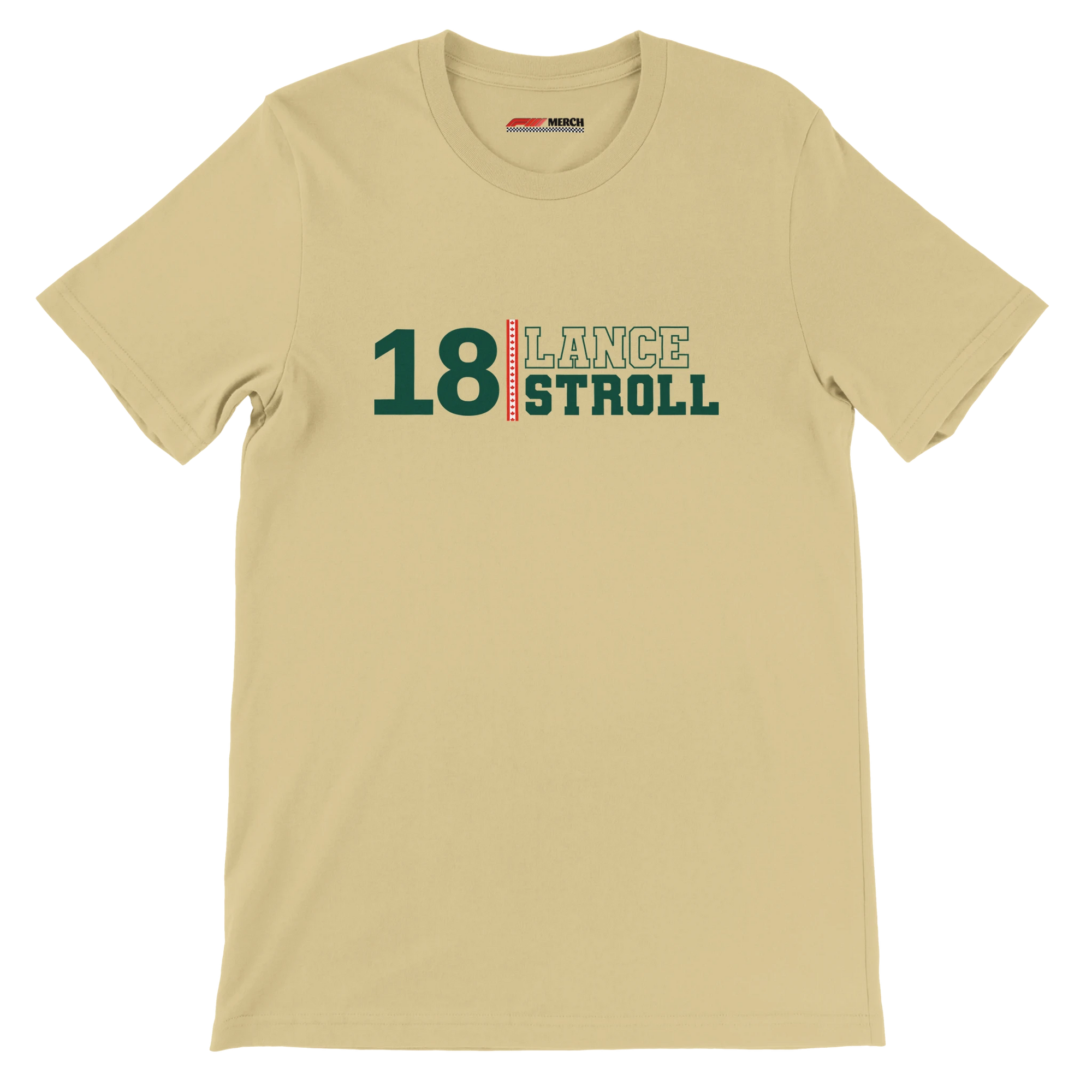 f111 merch soft-cream color t-shirt with lance-stroll branding.