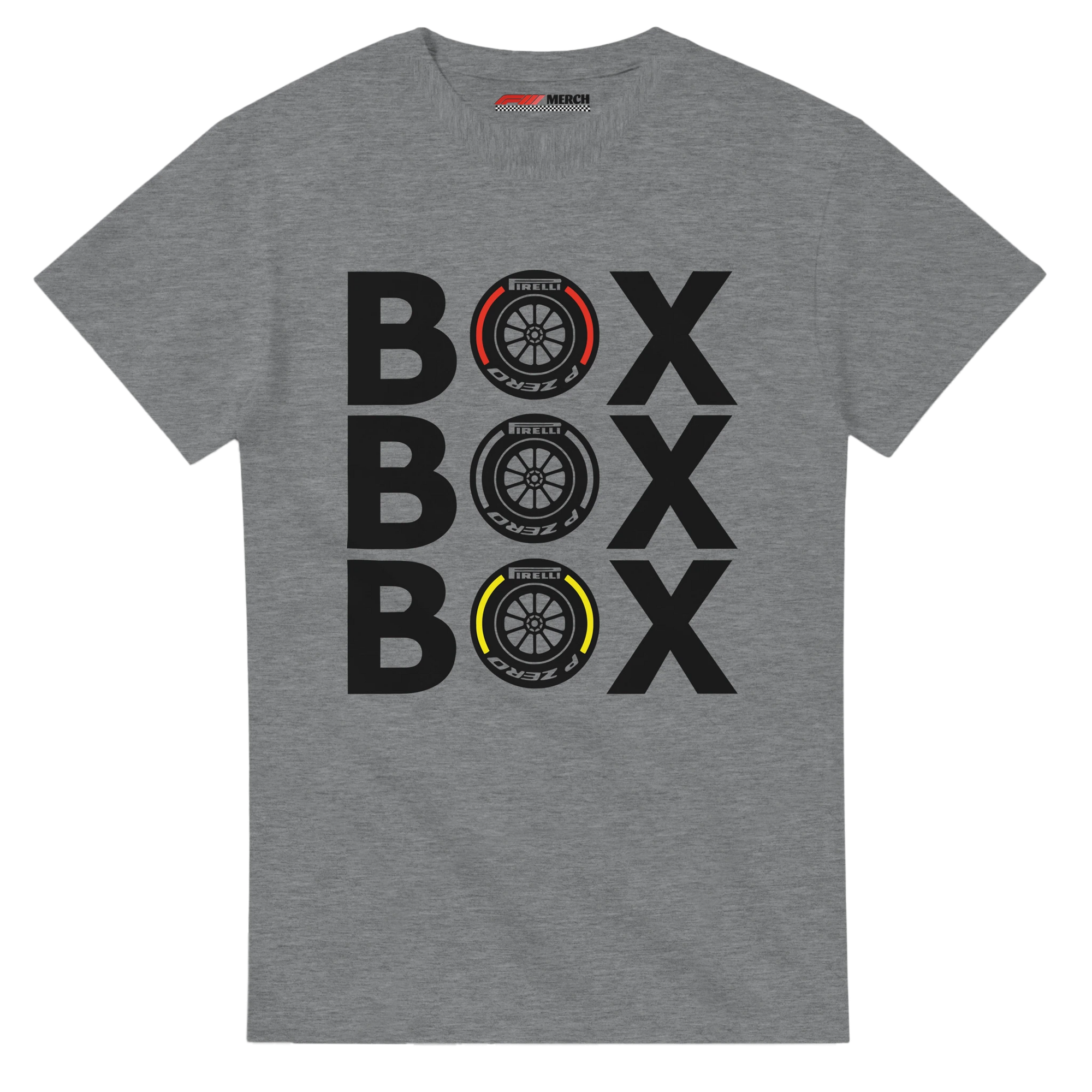 f111 merch sport-grey color t-shirt with box-box-box branding.
