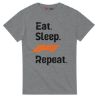 f111 merch sport-grey color t-shirt with eat-sleep-f1-repeat-orange branding.