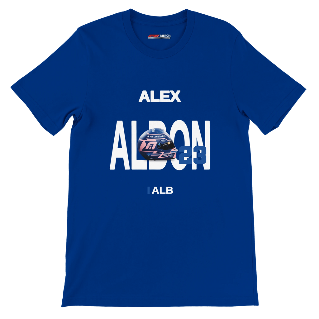 f111 merch true-royal color t-shirt with albon branding.