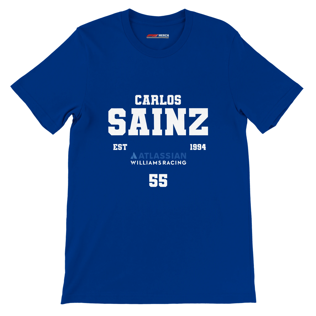 f111 merch true-royal color t-shirt with carlos-sainz branding.