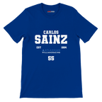 f111 merch true-royal color t-shirt with carlos-sainz branding.