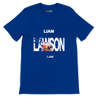 f111 merch true-royal color t-shirt with lawson branding.