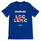 f111 merch true-royal color t-shirt with leclerc branding.