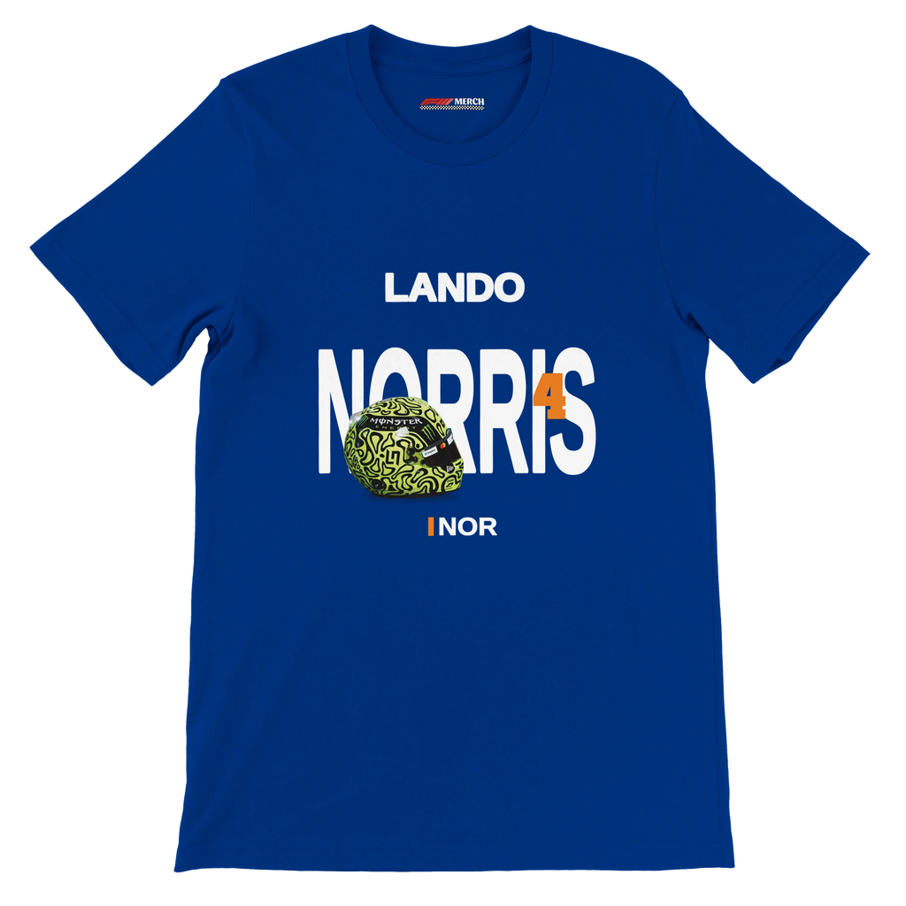 f111 merch true-royal color t-shirt with norris branding.