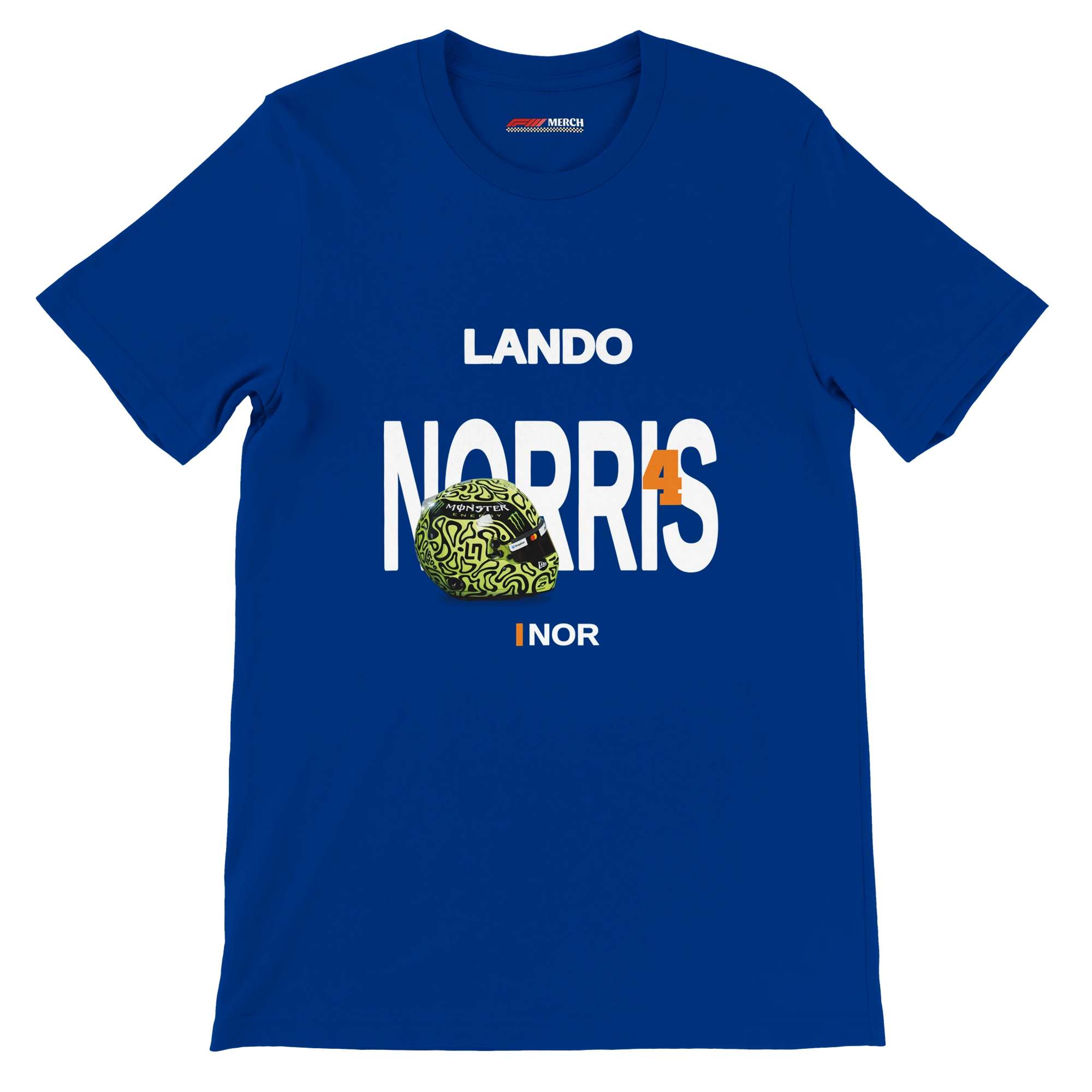 f111 merch true-royal color t-shirt with norris branding.