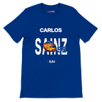 f111 merch true-royal color t-shirt with sainz branding.
