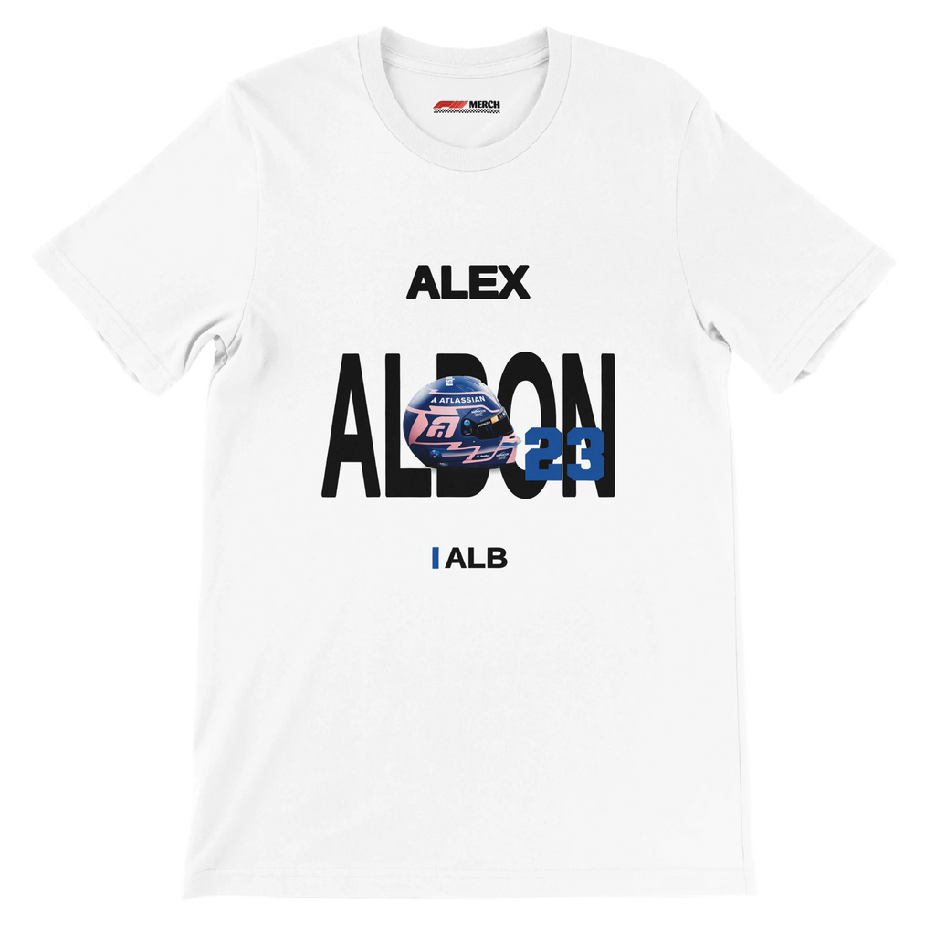 f111 merch white color t-shirt with albon branding.