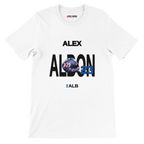 f111 merch white color t-shirt with albon branding.