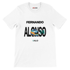 f111 merch white color t-shirt with alonso branding.