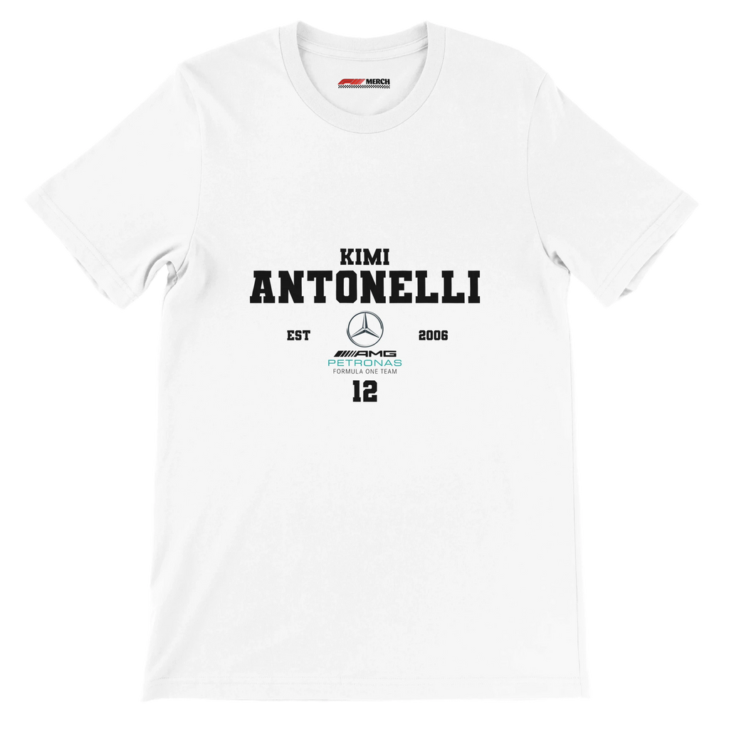 f111 merch white color t-shirt with antonelli branding.