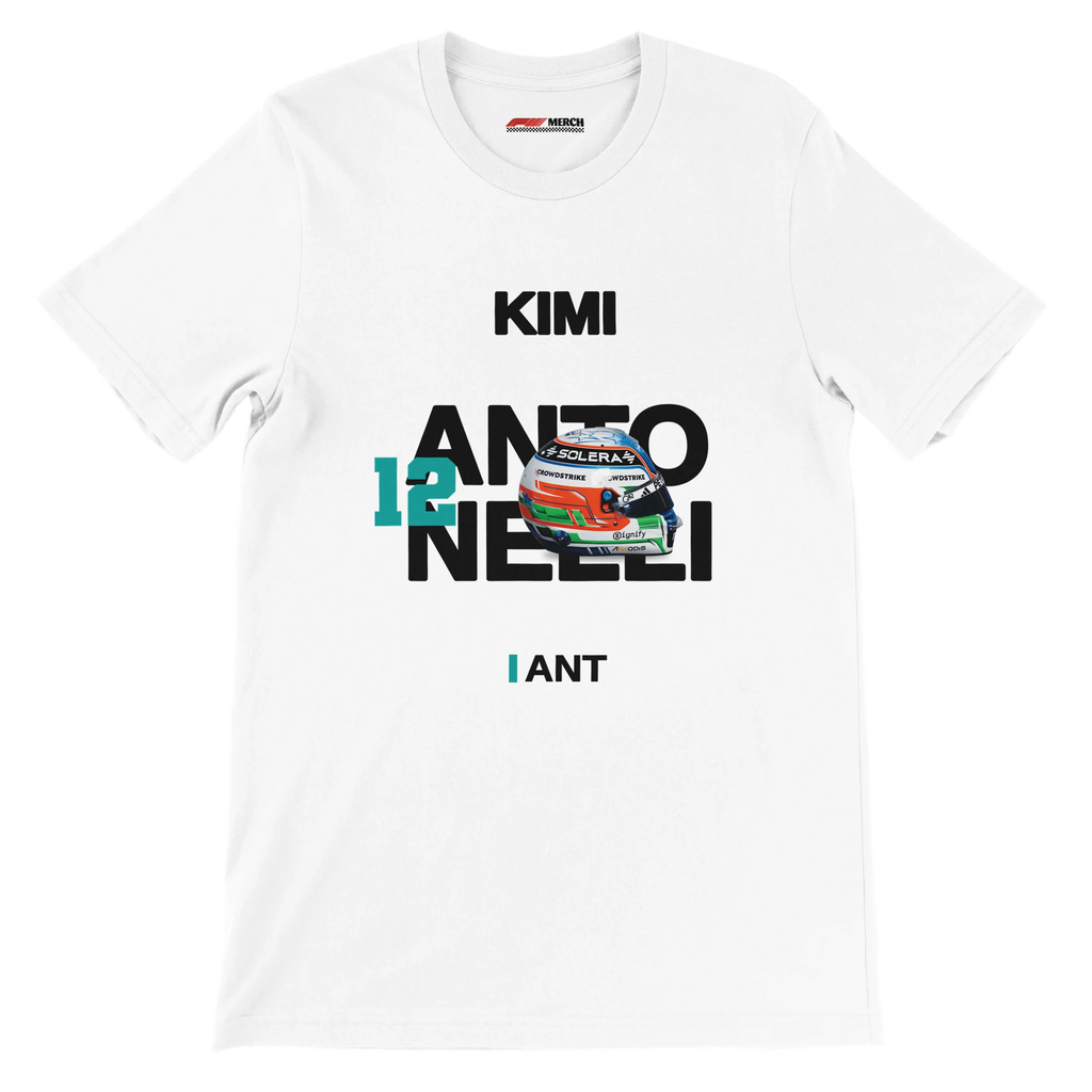 f111 merch white color t-shirt with antonelli branding.