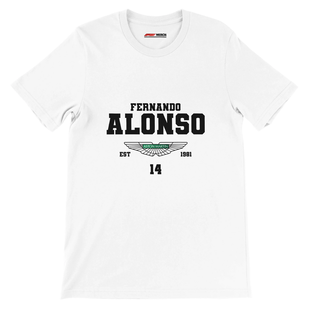 f111 merch white color t-shirt with fernando-alonso branding.