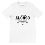 f111 merch white color t-shirt with fernando-alonso branding.