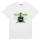 f111 merch white color t-shirt with hulkenberg branding.