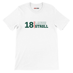 f111 merch white color t-shirt with lance-stroll branding.