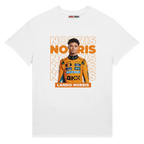 f111 merch white color t-shirt with norris branding.