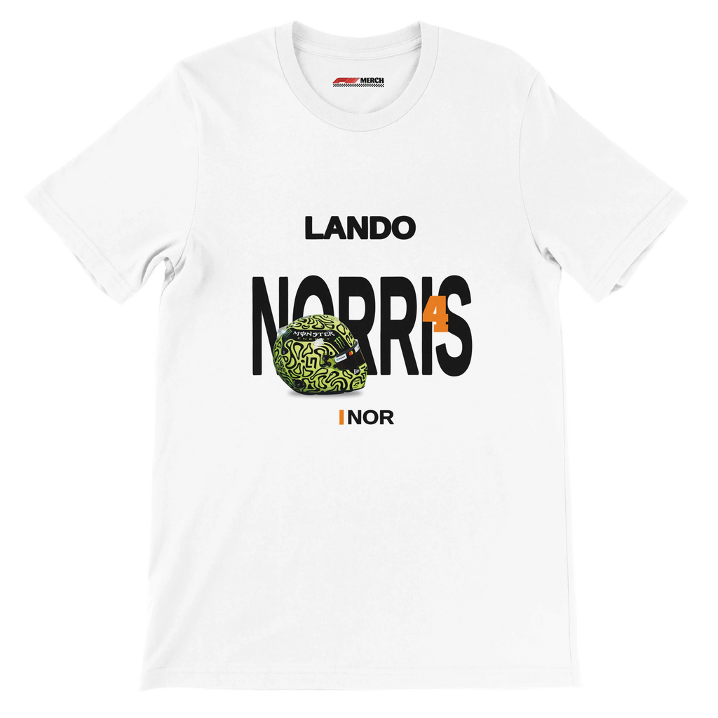 f111 merch white color t-shirt with norris branding.