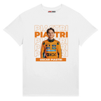 f111 merch white color t-shirt with piastri branding.
