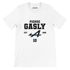 f111 merch white color t-shirt with pierre-gasly branding.