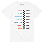 f111 merch white color t-shirt with race_week branding.