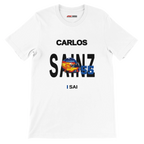 f111 merch white color t-shirt with sainz branding.