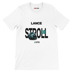 f111 merch white color t-shirt with stroll branding.