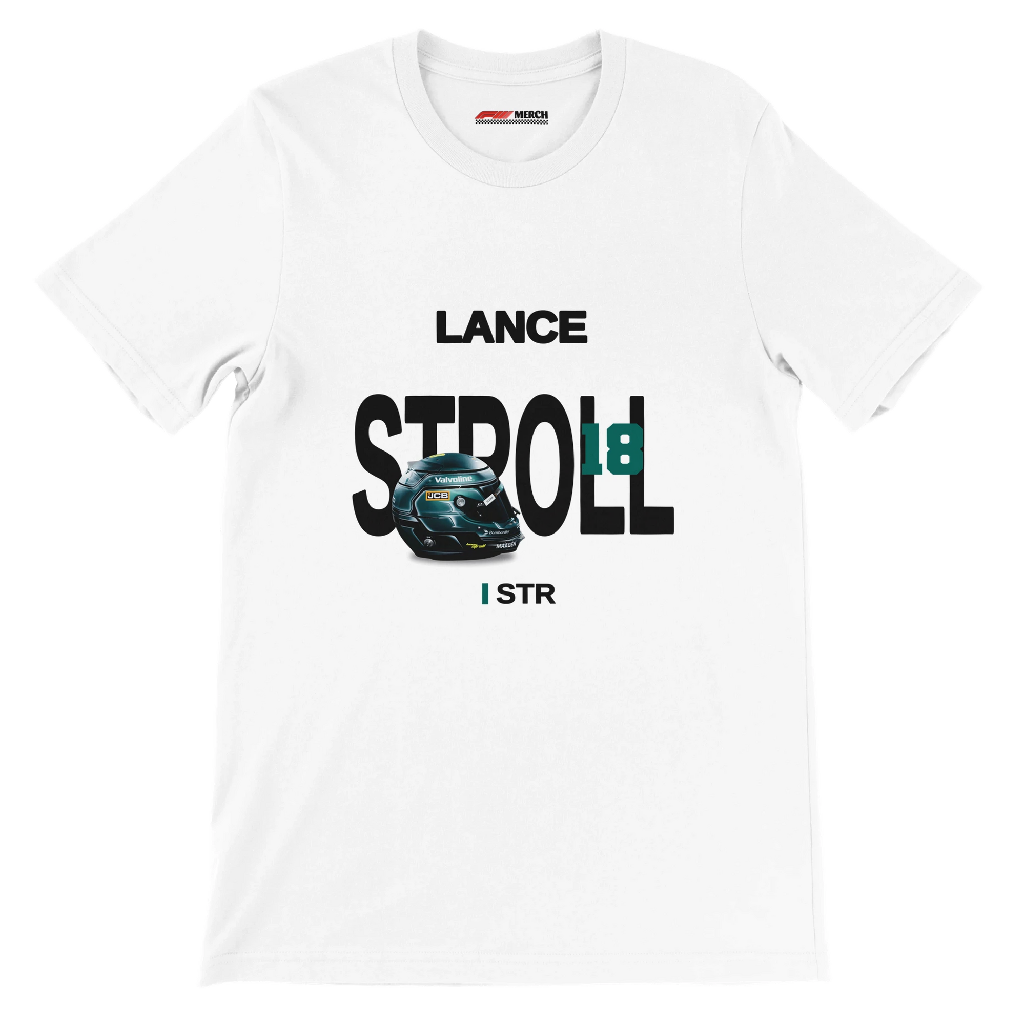 f111 merch white color t-shirt with stroll branding.