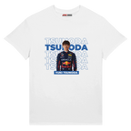 f111 merch white color t-shirt with tsunoda branding.