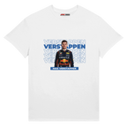 f111 merch white color t-shirt with verstappen branding.