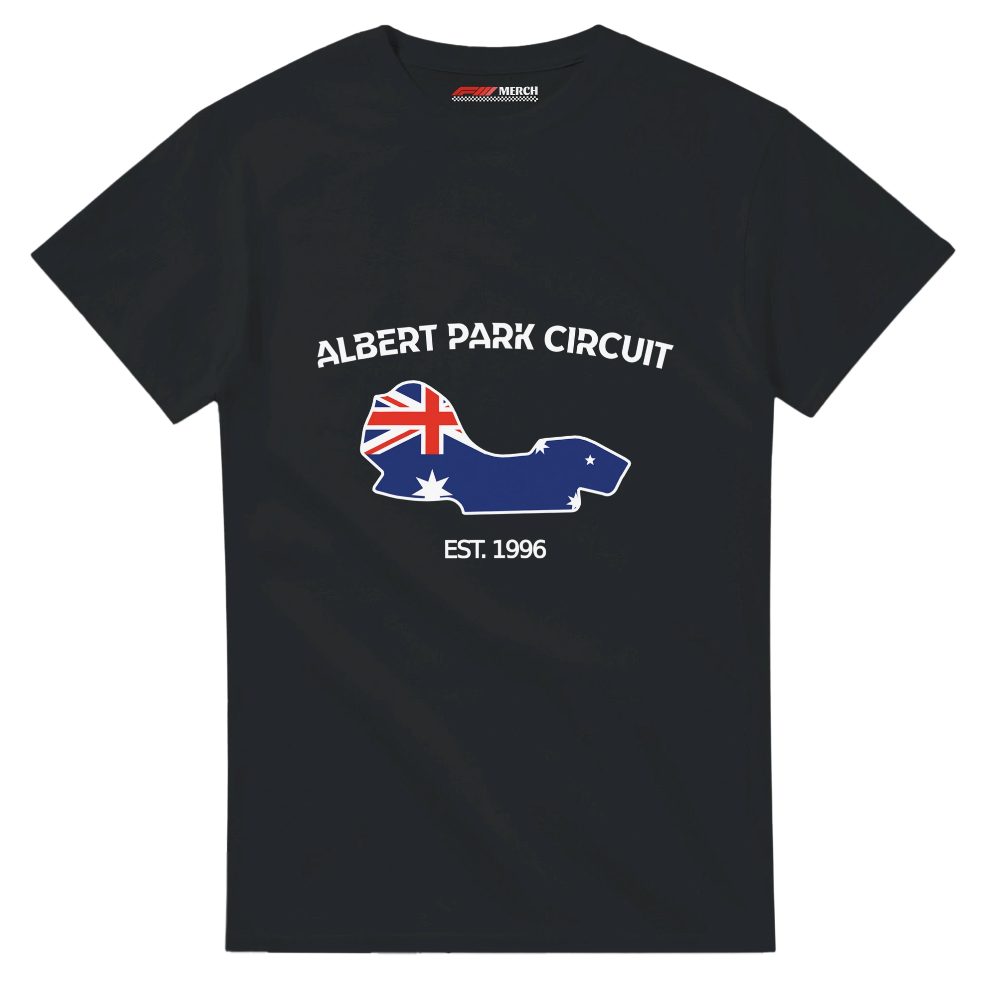 f111 merch black color t-shirt1 with albert-park-circuit branding.