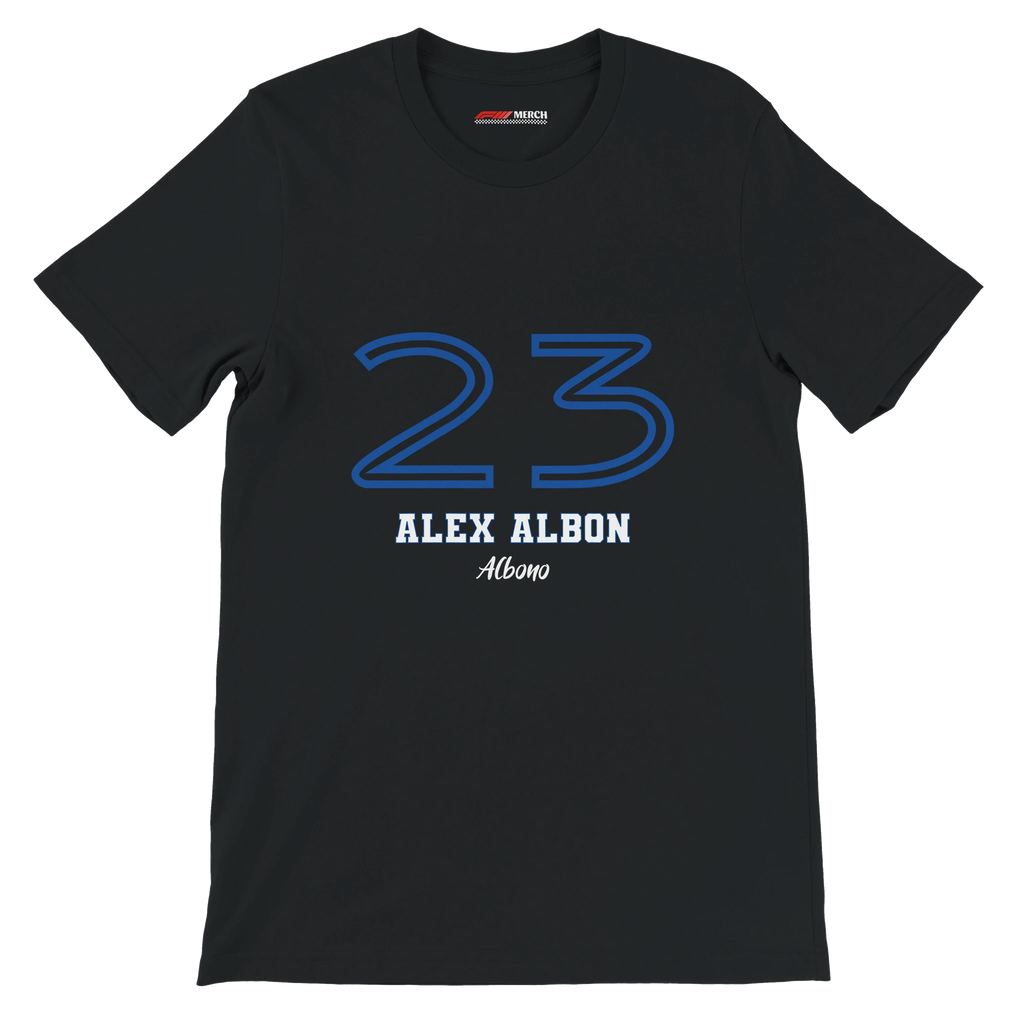 f111 merch black color t-shirt1 with alex-albon branding.