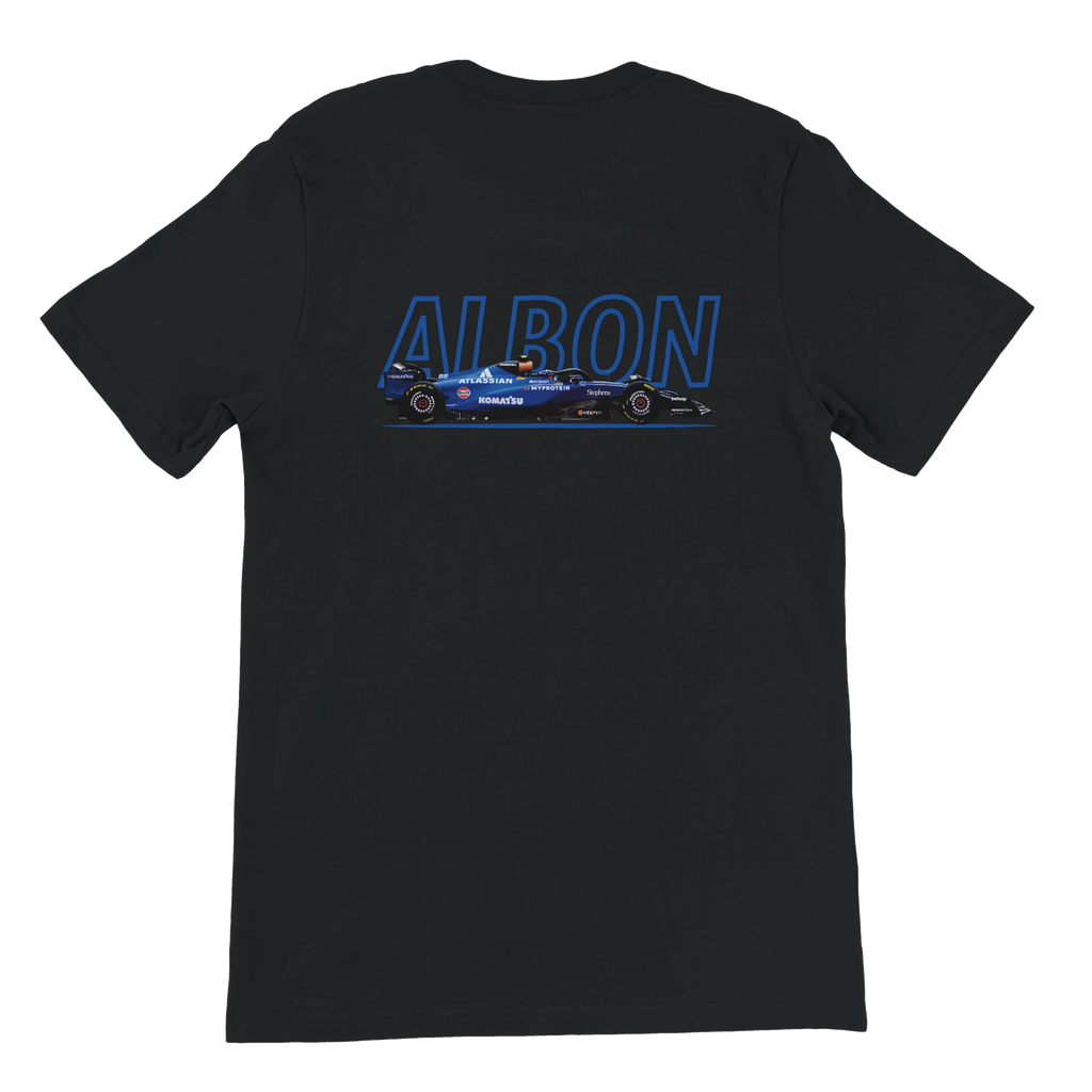 f111 merch black color t-shirt1 with alex-albon branding.
