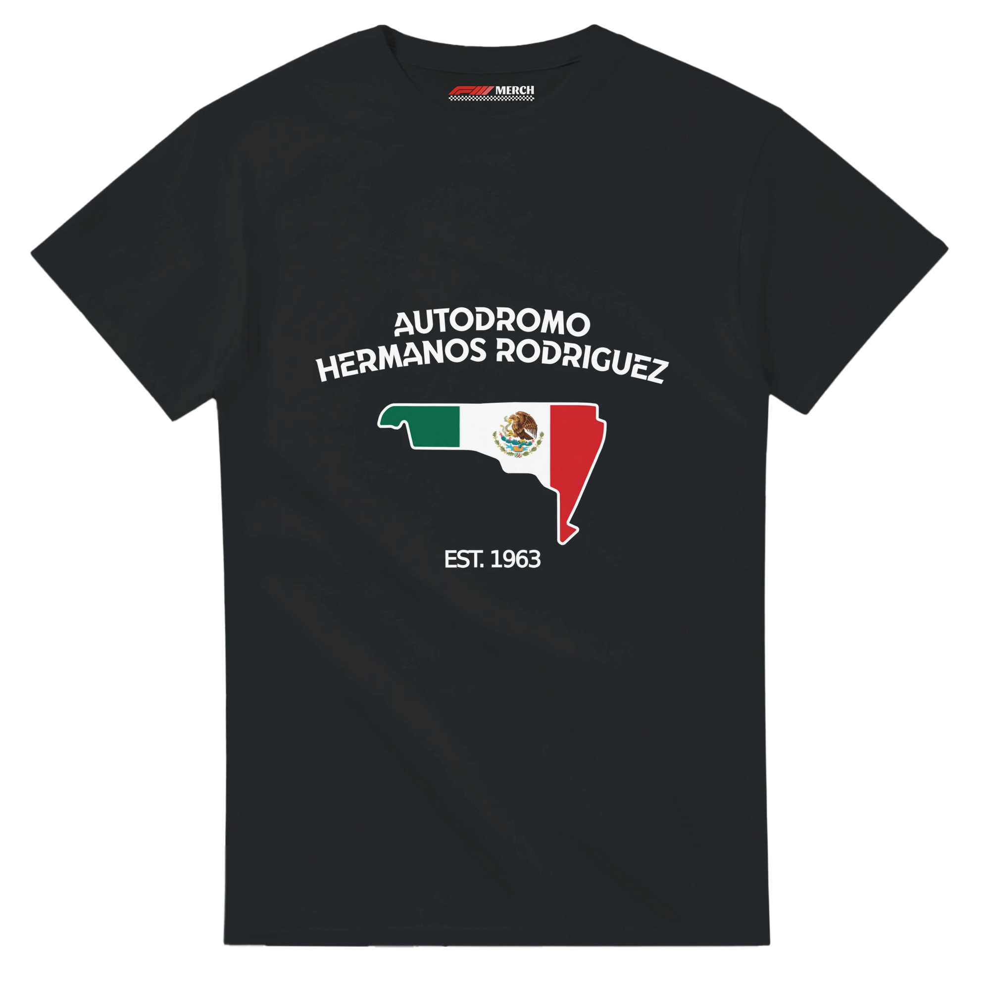 f111 merch black color t-shirt1 with autodromo-hermanos-rodriguez branding.