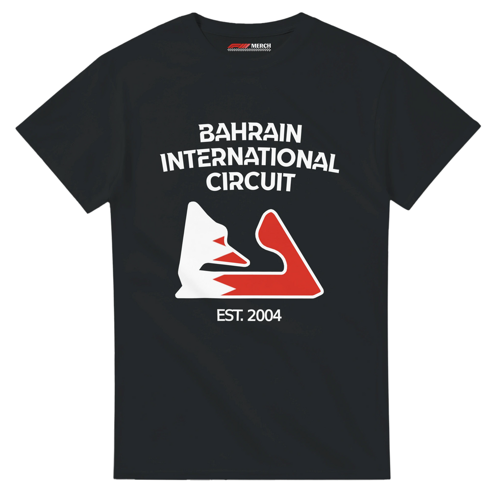 f111 merch black color t-shirt1 with bahrain-international-circuit branding.