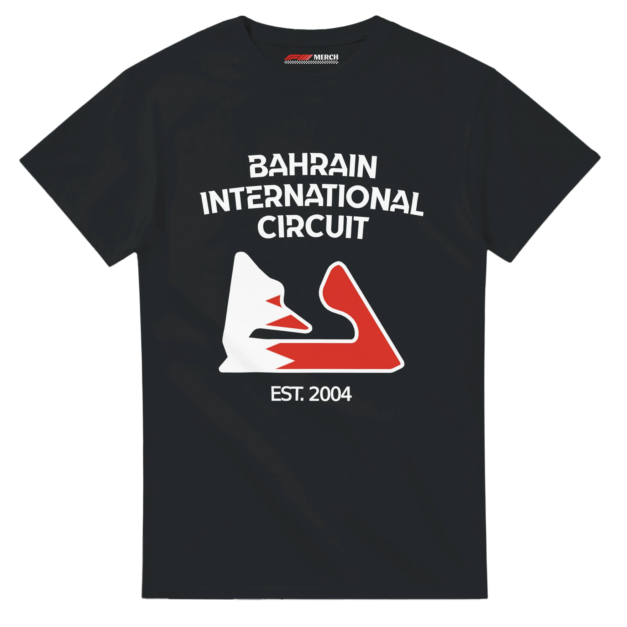 f111 merch black color t-shirt1 with bahrain-international-circuit branding.