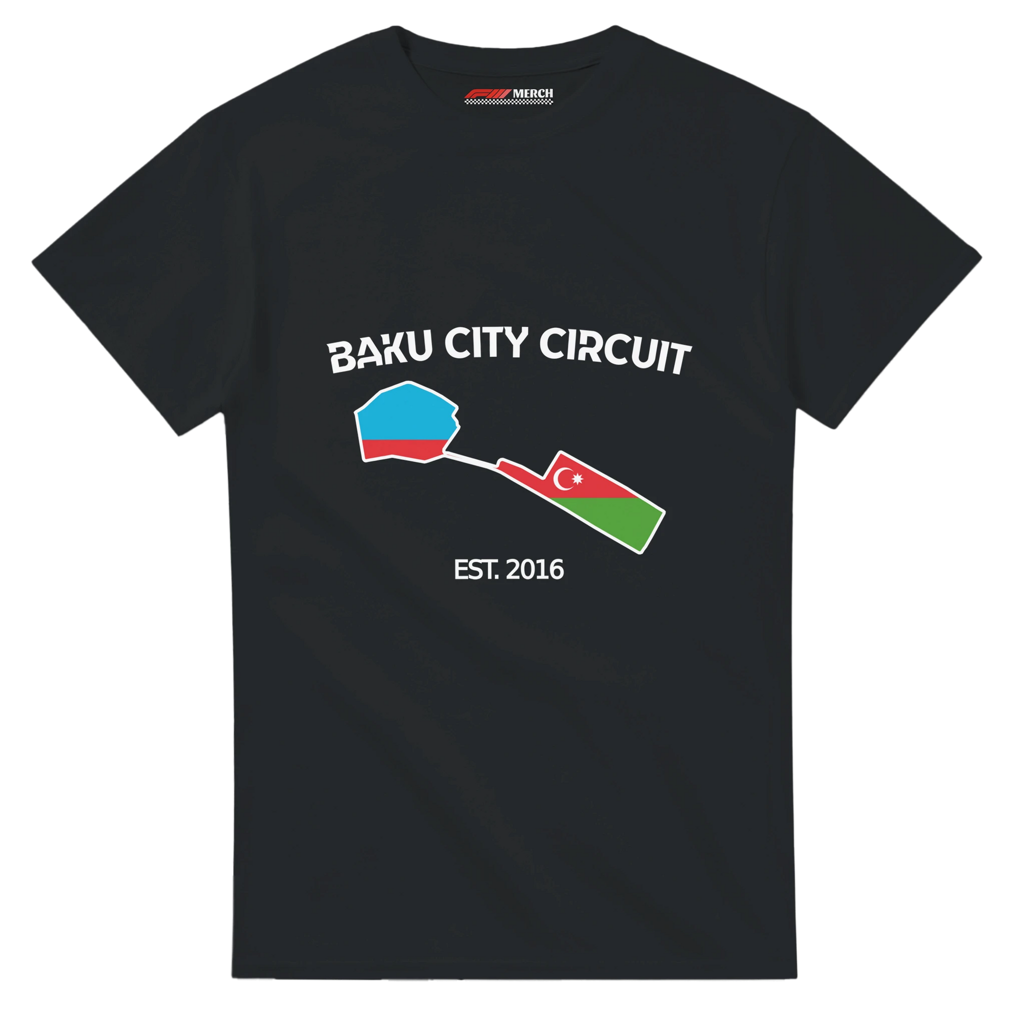f111 merch black color t-shirt1 with baku-city-circuit branding.