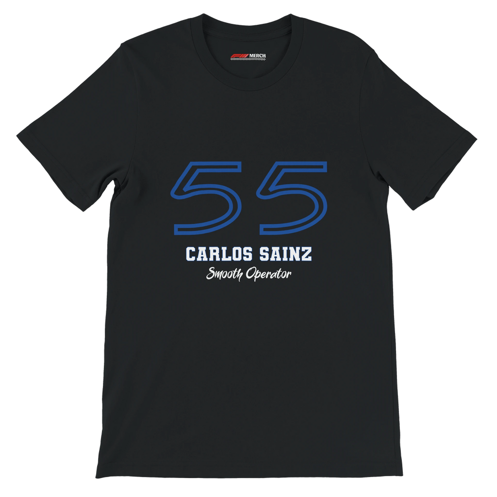 f111 merch black color t-shirt1 with carlos-sainz branding.