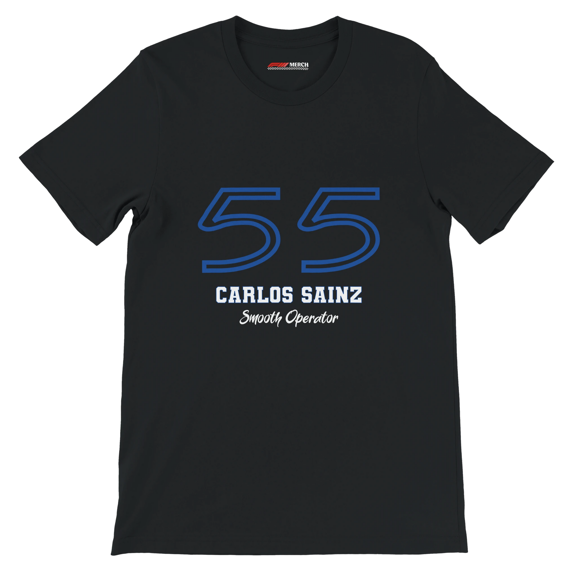f111 merch black color t-shirt1 with carlos-sainz branding.