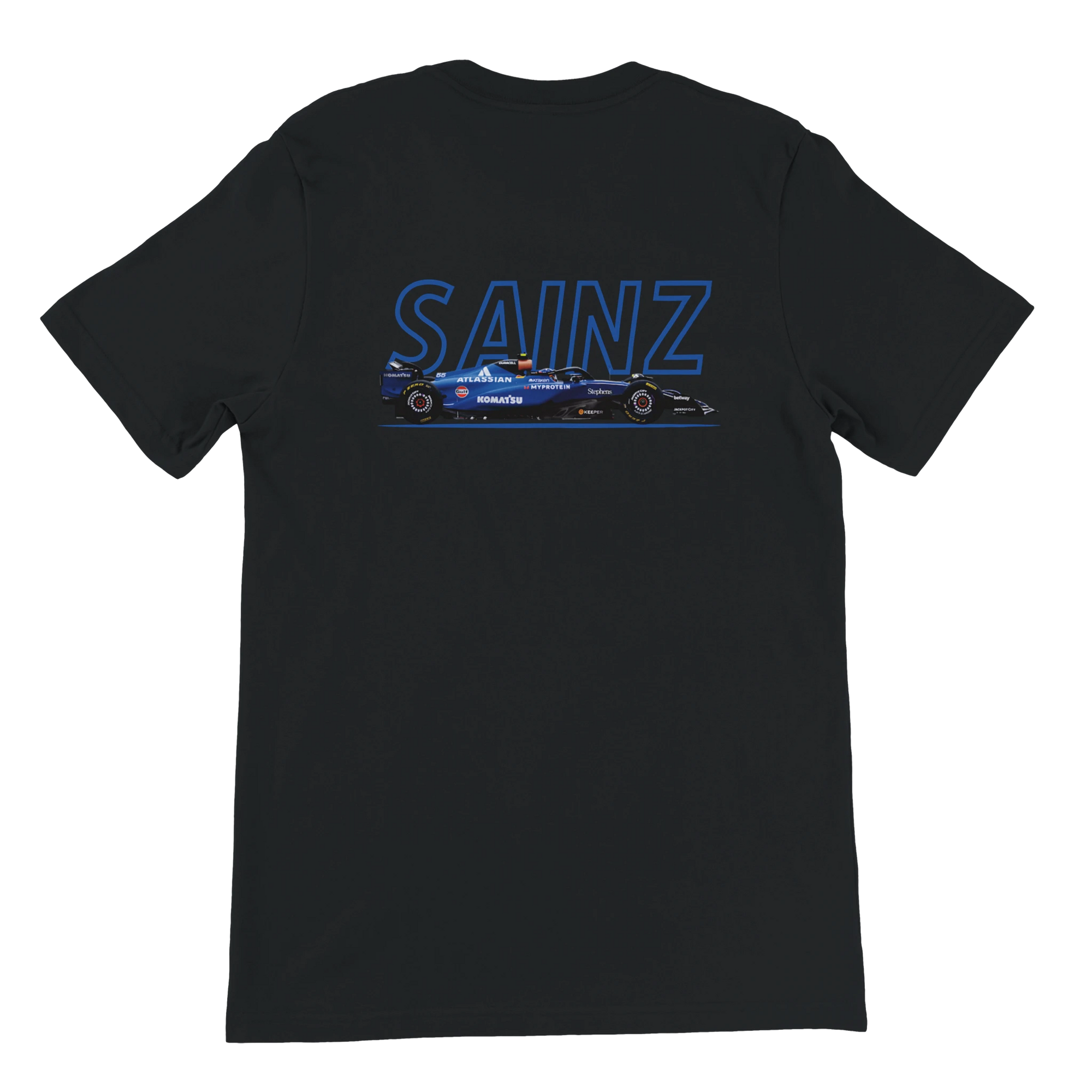 f111 merch black color t-shirt1 with carlos-sainz branding.