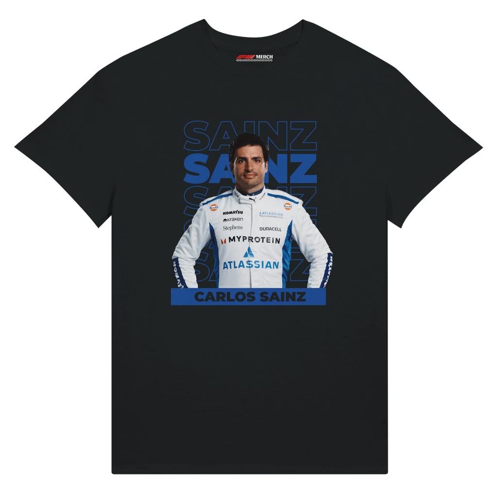 f111 merch black color t-shirt1 with carlos-sainz branding.