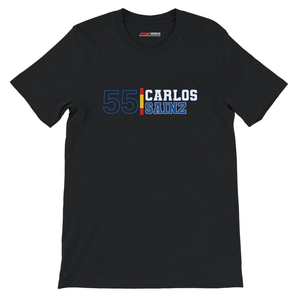 f111 merch black color t-shirt1 with carlos-sainz branding.