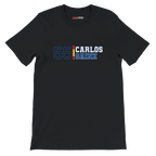 f111 merch black color t-shirt1 with carlos-sainz branding.