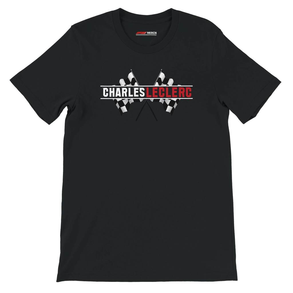 f111 merch black color t-shirt1 with charles-leclerc branding.