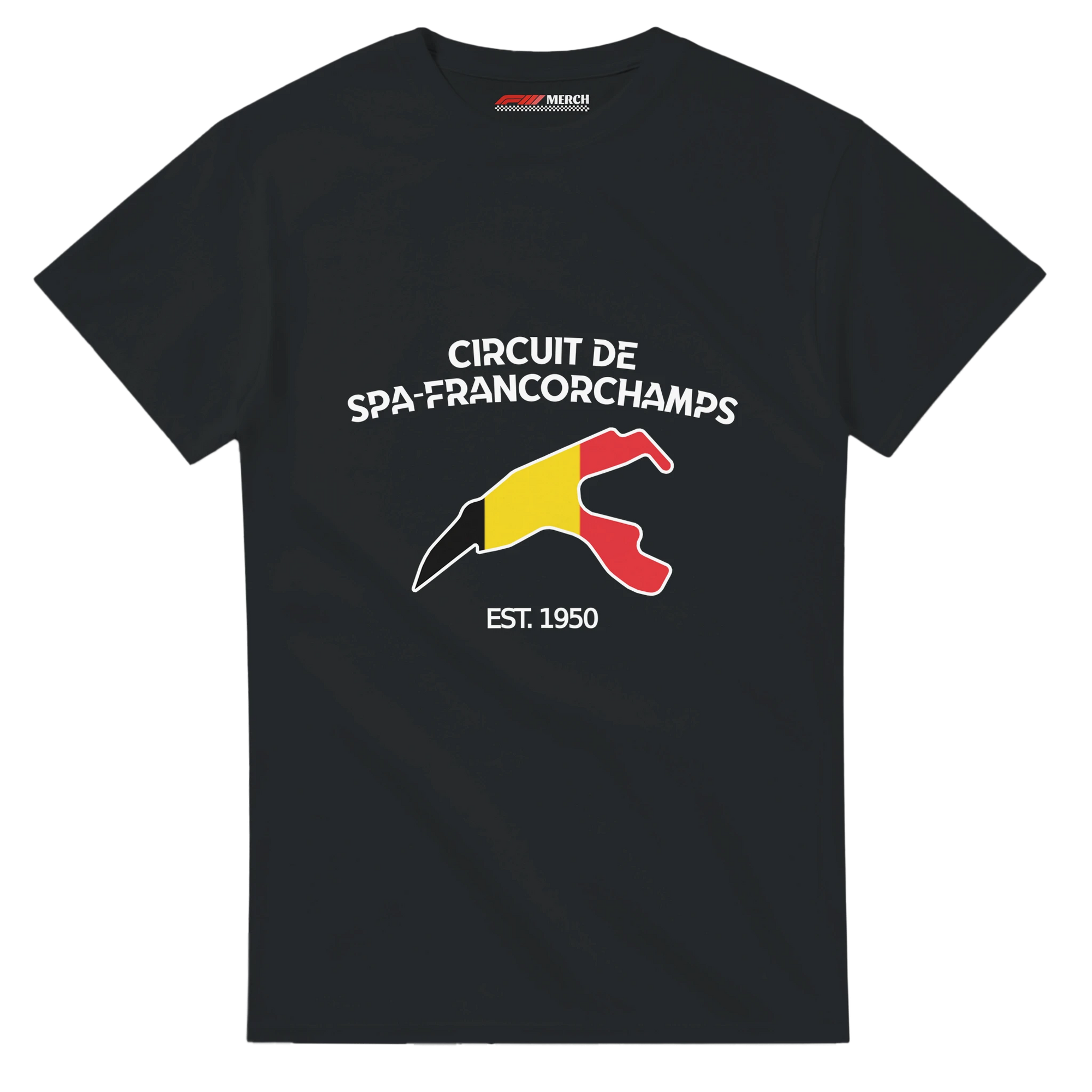 f111 merch black color t-shirt1 with circuit-de-spa-francorchamps branding.