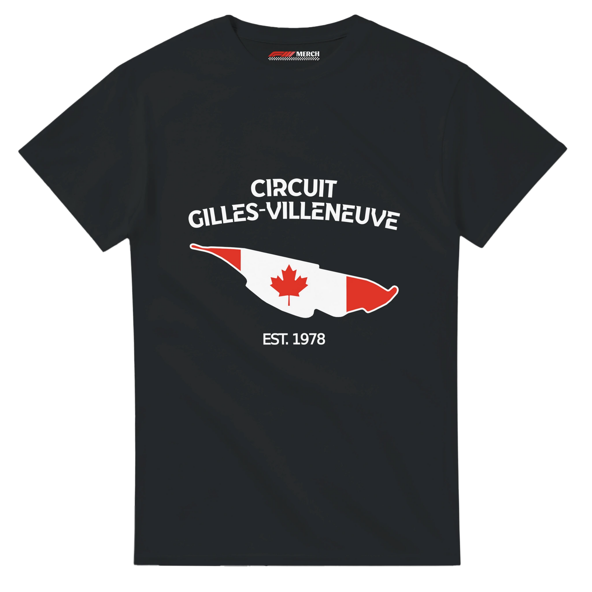 f111 merch black color t-shirt1 with circuit-gilles-villeneuve branding.