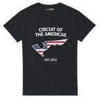 f111 merch black color t-shirt1 with circuit-of-the-americas branding.