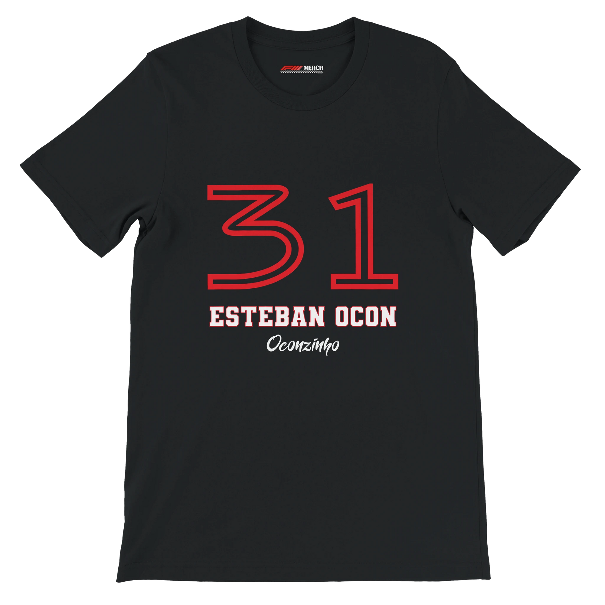 f111 merch black color t-shirt1 with esteban-ocon branding.