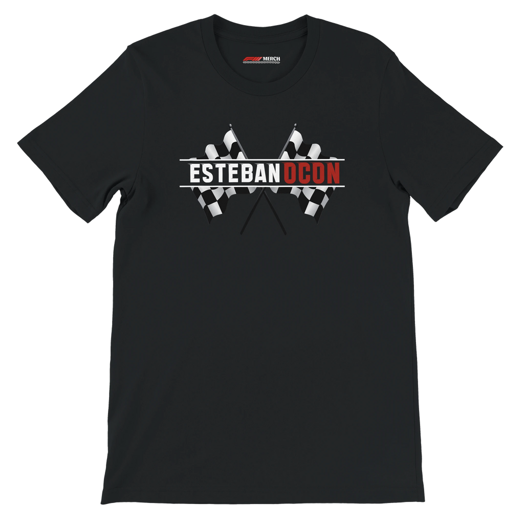 f111 merch black color t-shirt1 with esteban-ocon branding.